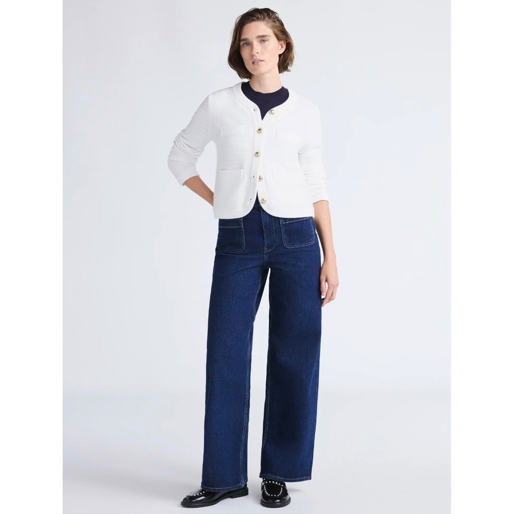 Free Assembly NWT Ruffle Neck Cardigan w Gold Buttons Off White‎ Size Large